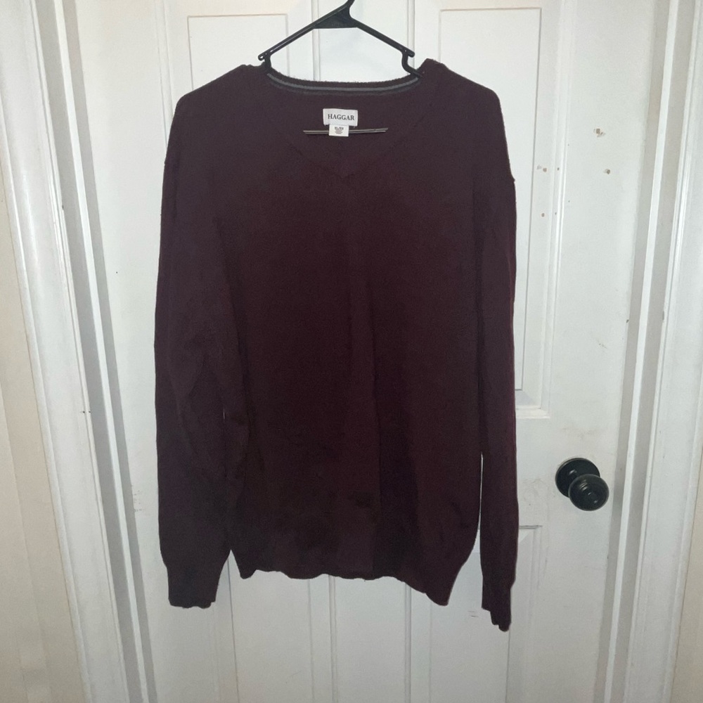 EUC HAGGAR Men’s V-Neck Sweater - Burgundy/Purple - Sz XL